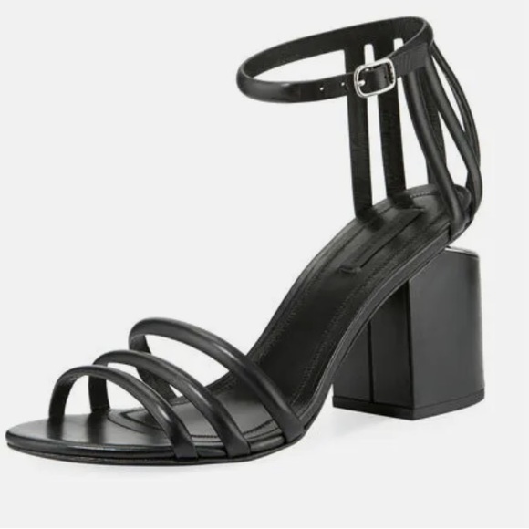 Alexander Wang Abby Cage Sandal Black Leather Cut Out Block Heel Size 40